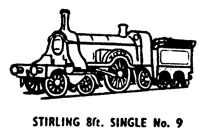 File:Stirling 8ft Single locomotive, lineart (Kitmaster No9).jpg