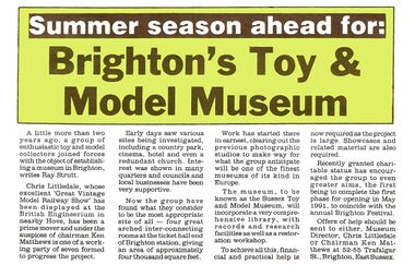 1991: "Summer season ahead of Brighton's Toy and Model Museum" Collector's Gazette, March
