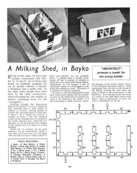 1963 Meccano Magazine promotional article: "A Milking Shed, in Bayko"