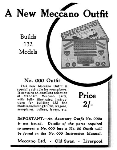 1930: "A New Meccano Outfit, No.000 Outfit"