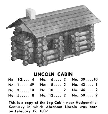 "This is a copy of the Log Cabin near Hodgenville, Kentucky in which Abraham Lincoln was born on February 12, 1809"