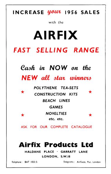 Airfix trade advert, 1956. Note the number of product ranges other than construction kits.