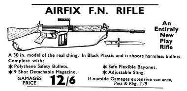 1961: 30-inch toy firing FN Rifle. An example of a "non-kit" Airfix product