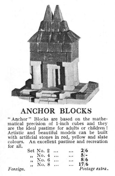 1932 Gamages catalogue entry for Anchor Blocks