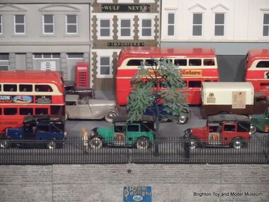 Some of the Minic vehicles on the Museum's vintage 1930s model railway layout