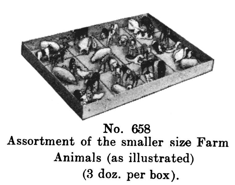 File:Assortment of smaller Farm Animals, Britains Farm 658 (BritCat 1940).jpg