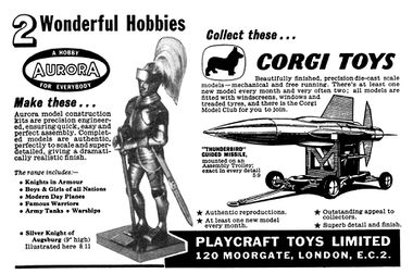 1959: "Two Wonderful Hobbies", Aurora Kits and Corgi Toys, advert for Playcraft Toys Limited in Hobbies Annual