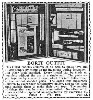 1932: Borit wooden construction outfits, Gamages catalogue