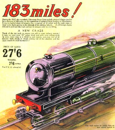 "183 Miles!" – Bowman artwork celebrating the distance travelled by a Bowman 234 during the 1926 British Industries Fair