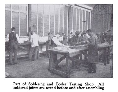~1931: "Part of Soldering and Boiler Testing Shop. All soldered joints are tested before and after assembling"