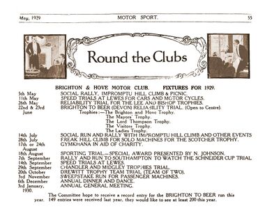 1929: Brighton and Hove Motor Club events schedule