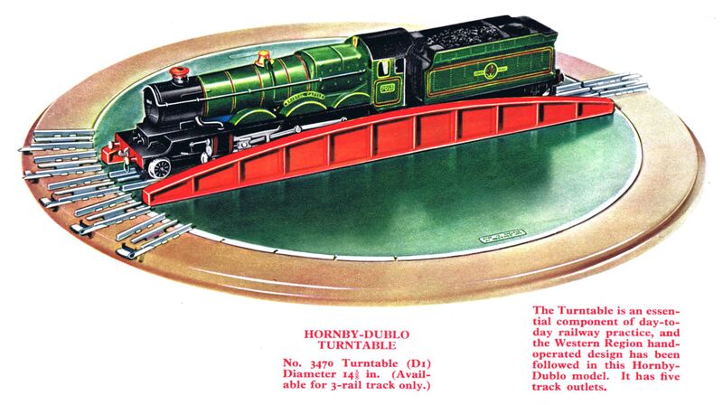 File:Bristol Castle loco 7013, Turntable 3470 D1, Hornby Dublo (HDBoT 1959).jpg