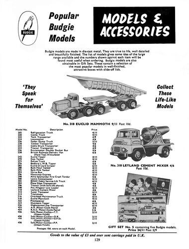 1966: "Popular Budgie Models and Accessories"