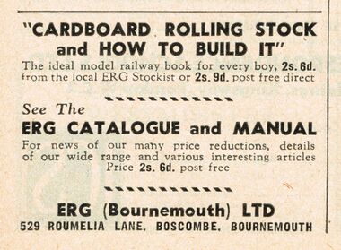 1949: ad for "Cardboard Rolling Stock and How To Build It", by E. Rankine Gray, April 1949