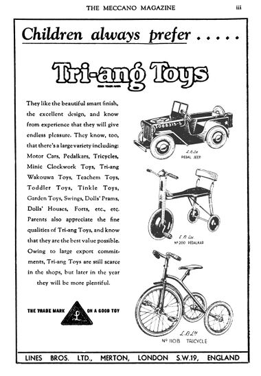 1947: "Children always prefer Tri-ang Toys"