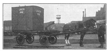 1928: LNER Shipping container with horse and wagon