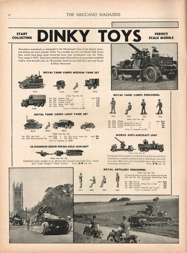 November 1939: full-page advert from Meccano Magazine showing tanks on British streets
