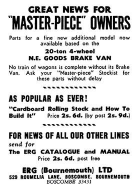 1949: ad for new models and "Cardboard Rolling Stock and How To Build It", ERG (Bournemouth) Ltd., June 1949