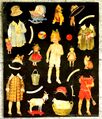 Early paper dolls cut-out sheet, black background, unidentified, 02.jpg
