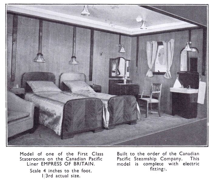 File:Empress of Britain liner model, stateroom, 1-3-scale (Bassett-Lowke).jpg