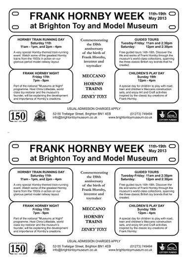 Frank Hornby Week, "events schedule" insert for brochure, double