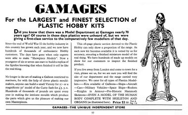1961: Gamages embracing the boom in plastic kits.