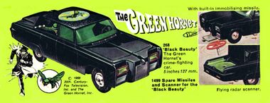 1968 Corgi catalogue graphic: The Green Hornet's car, "Black Beauty"