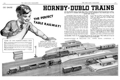 "Hornby-Dublo Trains, The Perfect Table Railway" - The original two-page centre-spread article in Meccano Magazine announcing the launch of the new Dublo system appeared in the November 1938 issue of the magazine