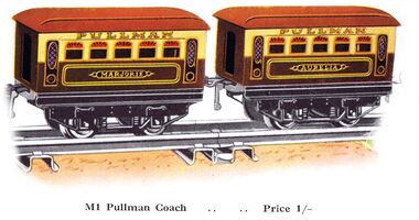 1930: Inexpensive toy railway carriages benefiting from the Pullman glamour, Hornby