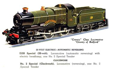 Hornby No.2 Special locomotive, GWR 3821 County of Bedford, 1938 catalogue image