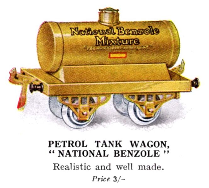 File:Hornby Petrol Tank Wagon, 'National Benzole' (1925 HBoT).jpg