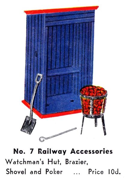 File:Hornby Railway Accessories No7 - Watchman's Hut and Brazier (1935 BHTMP).jpg
