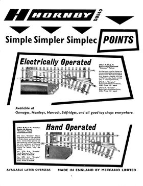 1963: Hornby "Simplec" simplified two-rail points