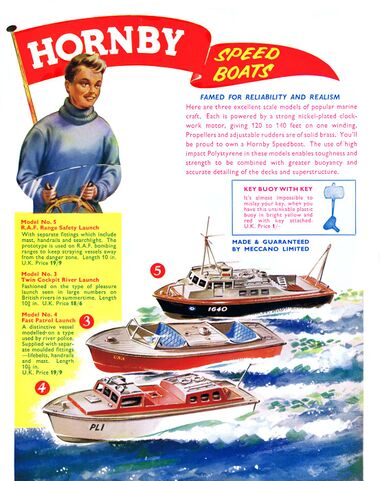 JUne 1961:Post-war, Hornby Speedboats numbers 3, 4 and 5