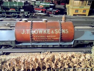Model gauge 0 boiler in transport, J.T. Lowke and Sons, made by Bassett-Lowke
