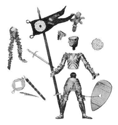1967: Disassembled Swoppet Knight, showing parts