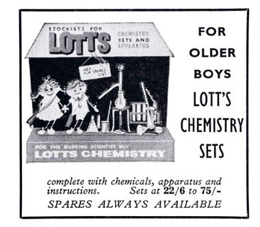 1963 advert for Lott's Chemistry Sets, Meccano Magazine
