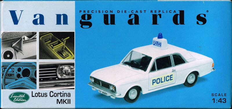 File:Lotus Cortina MkII Police Car, Vanguards, box lid (Lledo VA04101).jpg