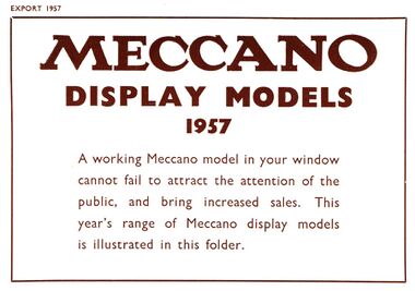 1957 title graphic for the Meccano Ltd retailer displays leaflet