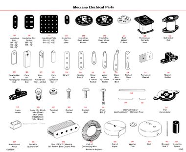 Elektrikit Meccano Electrical parts, identification chart