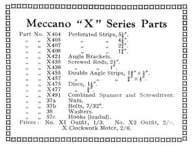 1933: Meccano "X" Series Parts