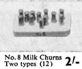 Milk Churns, two types, Wardie Master Models 8 (Gamages 1959).jpg