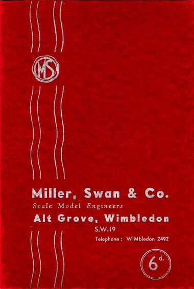 Front cover of a Miller Swan catalogue, with metallic silver ink on a dark red cardstock