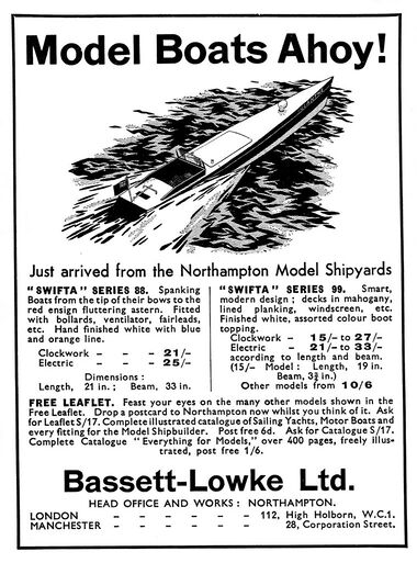 1932: Bassett-Lowke, "Model Boats Ahoy!" advert, Meccano Magazine