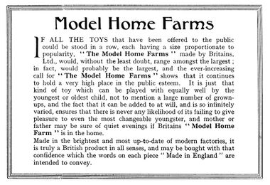 Britains' Model Home Farms range, 1940 catalogue description