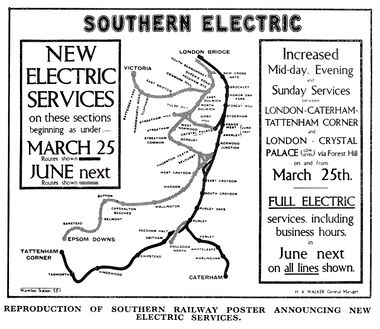 1928 or earlier, Southern electrification, map
