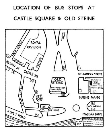 1962 map of Old Steine, showing the Southdown Bus Station