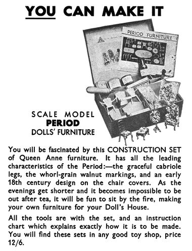 1935: Queen Anne dollhouse furniture constructional sets, Meccano Magazine
