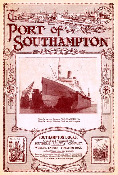 1925 advert for Southampton Docks, featuring the S.S. Majestic