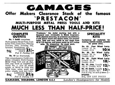 1950: Gamages- stock closeout advert